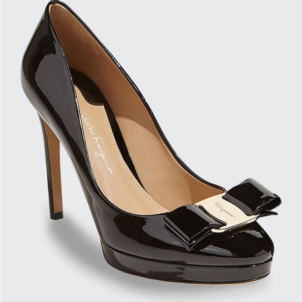 Salvatore Ferragamo Osimo Black Patent Leather Pumps - Size 8